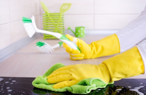 Professional carpet cleaner treating a stained carpet with specialist equipment
